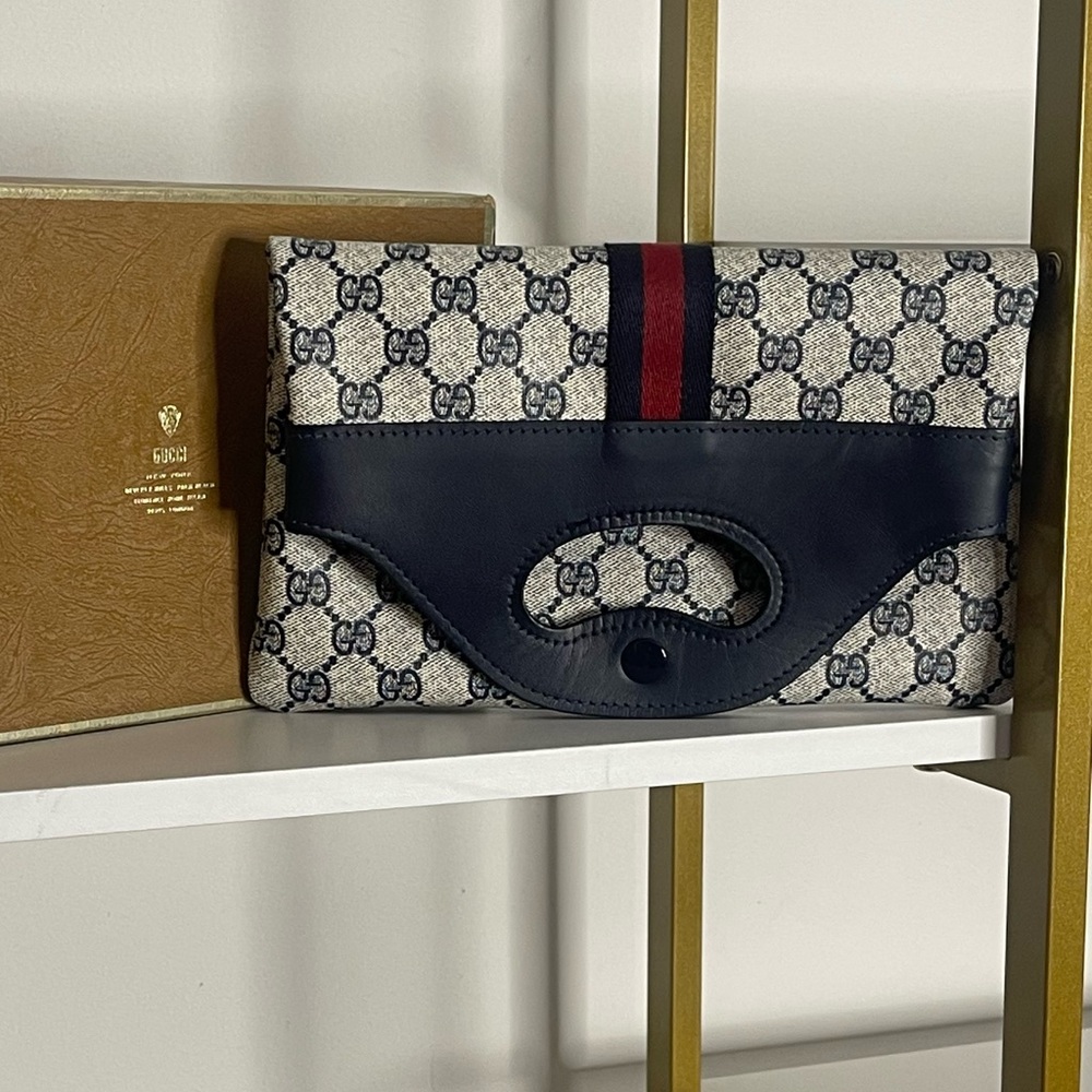 Gucci Vintage Old Sherri GG Leather Handle Tote Bag W/ Box